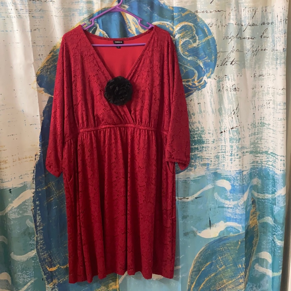Red lace dress.